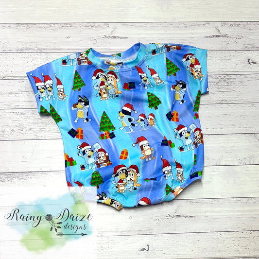 Blue Dog Christmas Sweater Romper